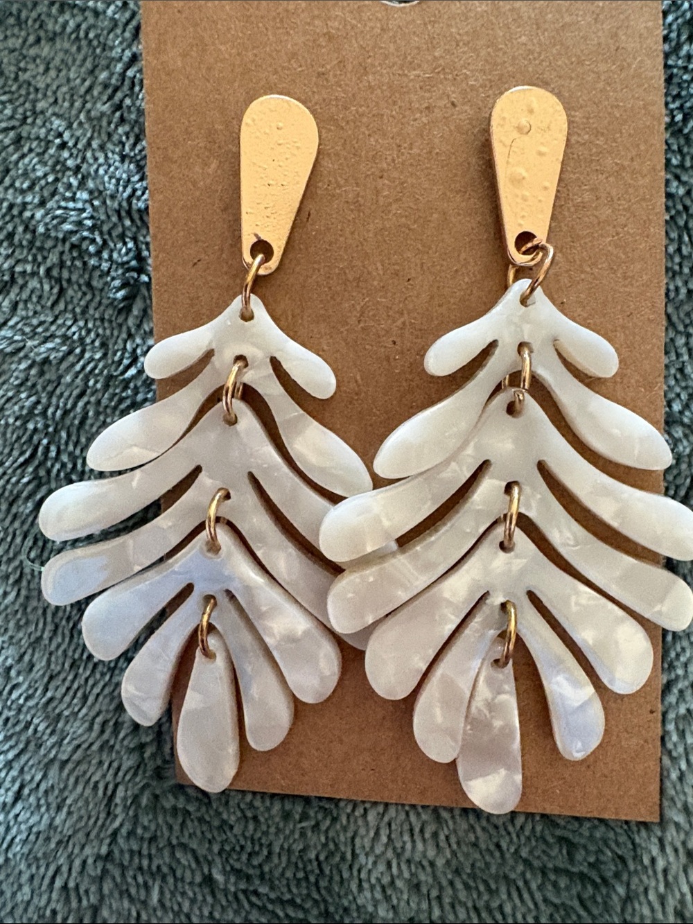 Gold and Pearl Dangle Leaf Earrings - Women Jewelry